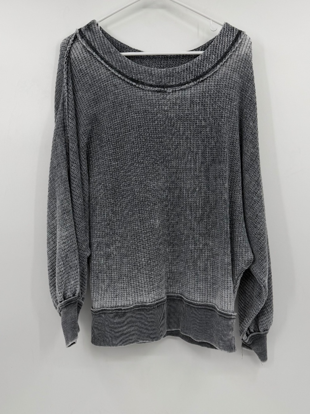 American Rag Top Women XL Gray Waffle Knit Long Dolman Sleeve Oversized Relaxed